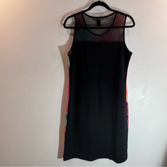 DESIGUAL Sz XL Midi Dress Colourful Geometric Shape Mesh Top Sleeveless Sheath - Picture 6 of 7